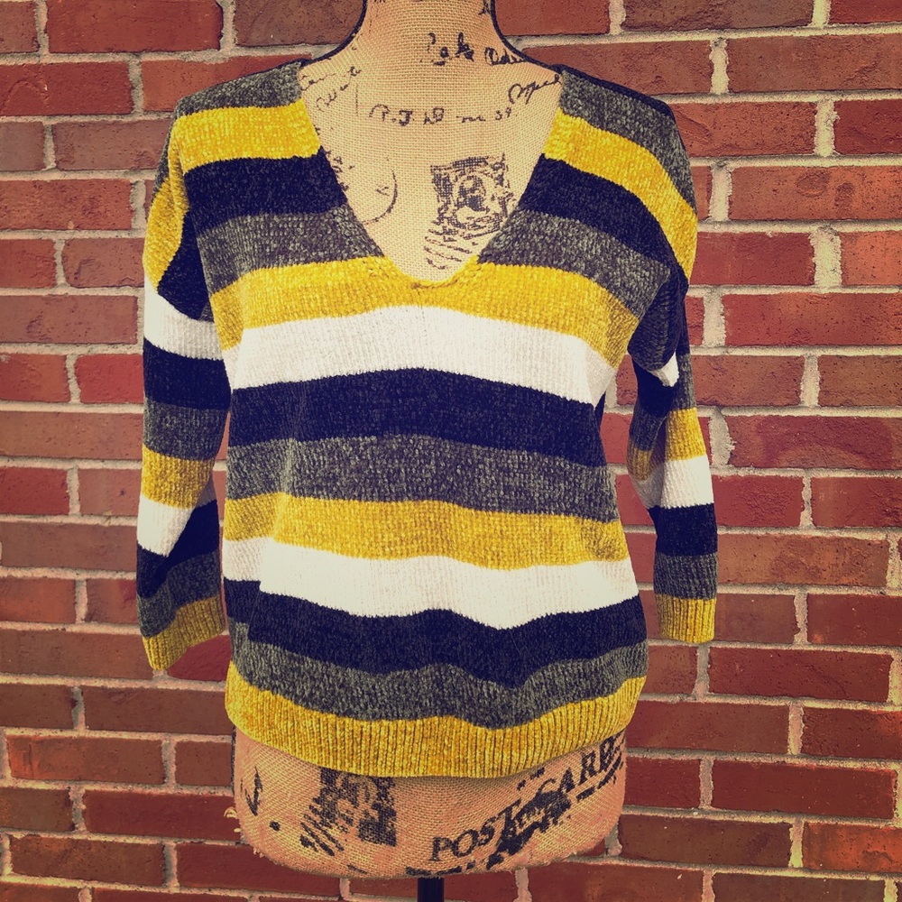 Express Chenille V Neck Striped Sweater Size XS